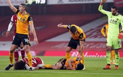 After a strong tackle, the Wolves striker fractures his skull