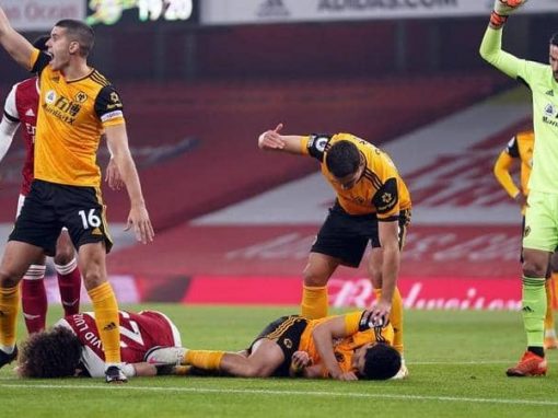 After a strong tackle, the Wolves striker fractures his skull